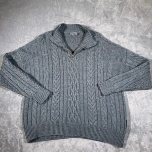 Woolovers Cable Knit Fisherman's Sweater  Men's Size XL Green Aqua Wool 1/4 Zip